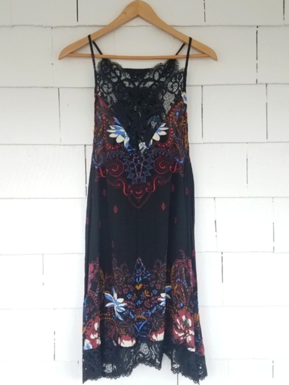 NWT Free People Intimately Black Lace Patterned Slip Dress Size Small